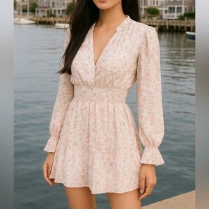 She + Sky Blush Floral Long Sleeve Romper